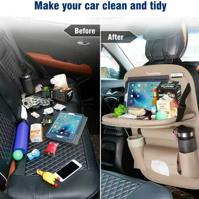 Multi-Functional Car Seat Back Organizer with Foldable Tray