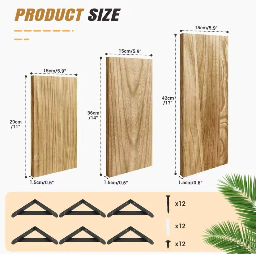 Set of 3 Floating Shelves,Paulownia Wood Wall Shelves, Decorative Wall Shelf for Bedroom,Living Room, Kitchen, Study, Bathroom