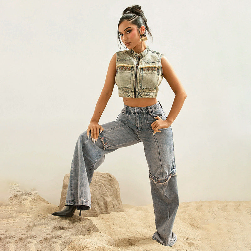 Y2K Baggy Wide-Leg Denim Jeans for Women – Vintage Grunge Streetwear 2025