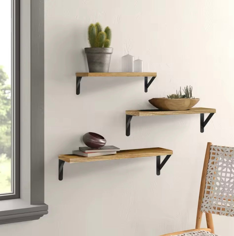 Set of 3 Floating Shelves,Paulownia Wood Wall Shelves, Decorative Wall Shelf for Bedroom,Living Room, Kitchen, Study, Bathroom
