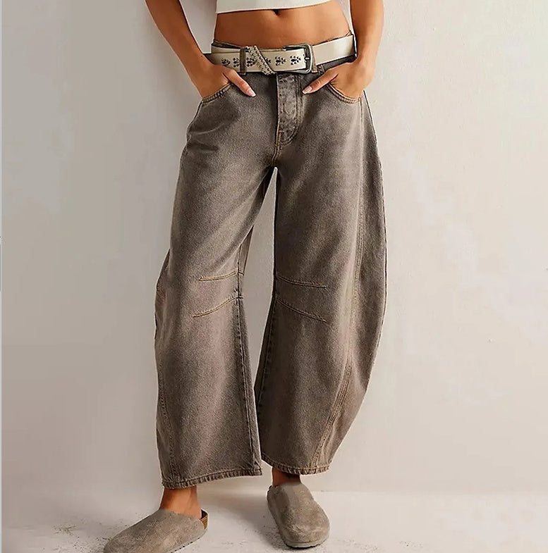 Mid-Rise Barrel Leg Stretch Denim for Women – Sculptural Wide-Leg Jeans 2025