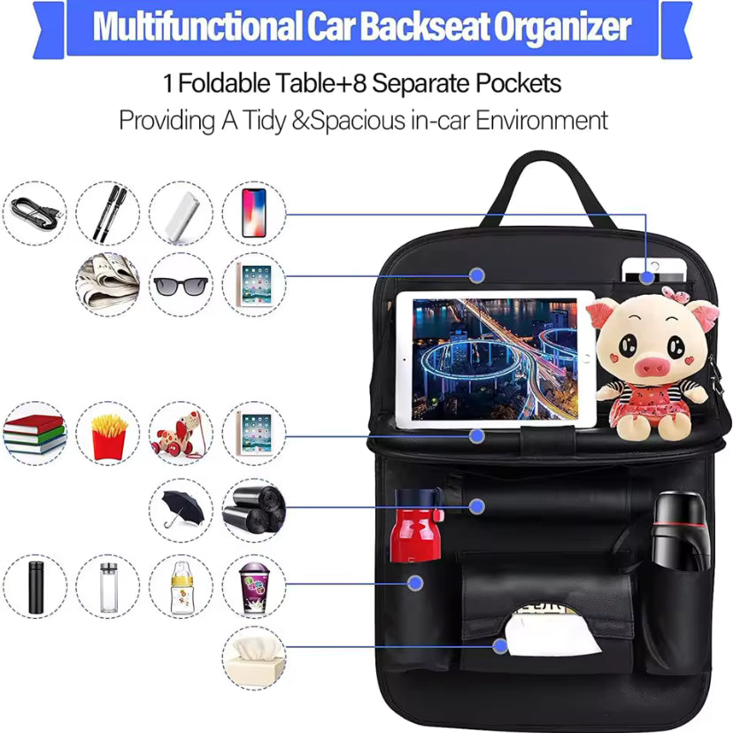 Multi-Functional Car Seat Back Organizer with Foldable Tray