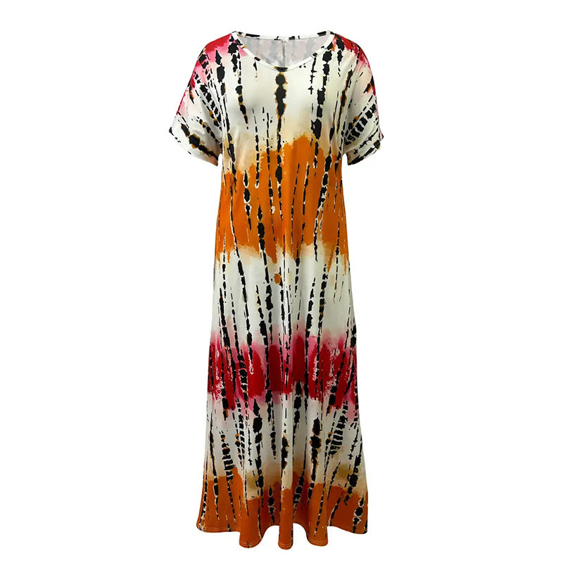 Tie-Dye V-Neck Maxi Dress with Side Split – Lightweight Summer Midi 2025