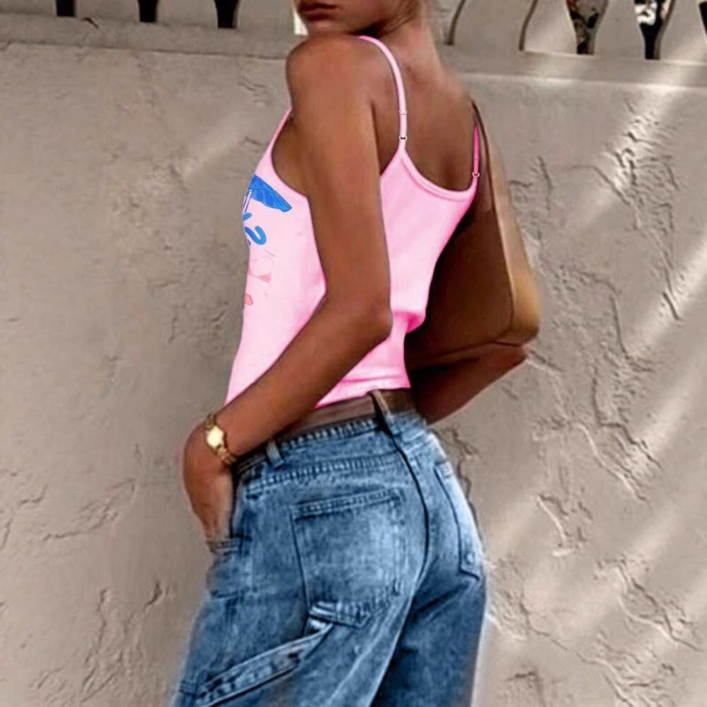 Women's Fitted Beach Print Crop Tank Top