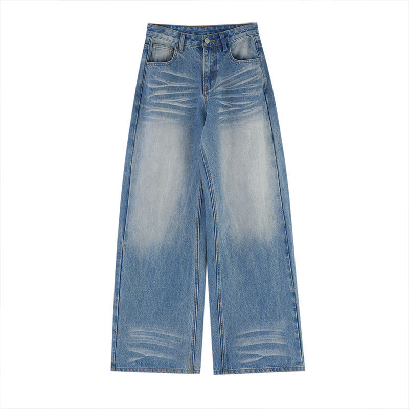 High-Waist Wide-Leg Vintage Denim Jeans for Women – Retro Washed Palazzo Trousers 2025