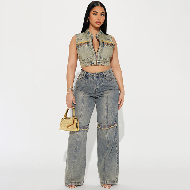 Y2K Baggy Wide-Leg Denim Jeans for Women – Vintage Grunge Streetwear 2025
