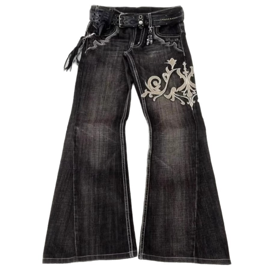 Embroidered High-Waist Denim Jeans for Women – Floral Machine-Stitched Design, 2025 Trend