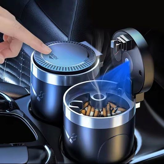 Car Ashtray with LED Light – Universal Alloy Smokeless Auto Ashtray