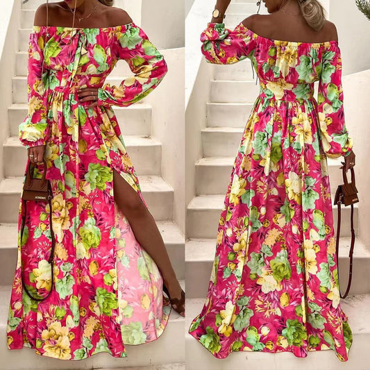 Boho Floral Maxi Dress for Women – Tiered Earth-Tone Print 2025