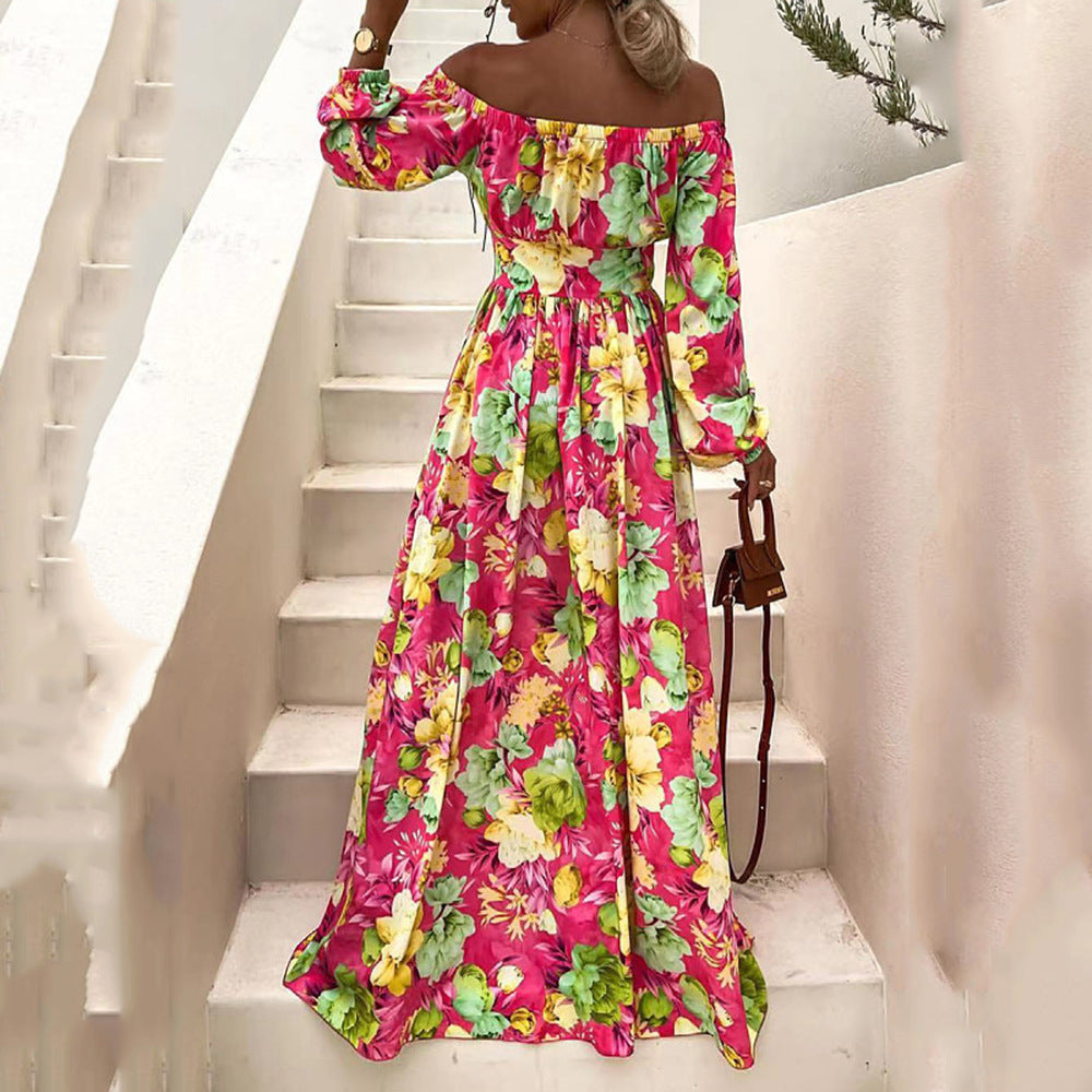 Boho Floral Maxi Dress for Women – Tiered Earth-Tone Print 2025
