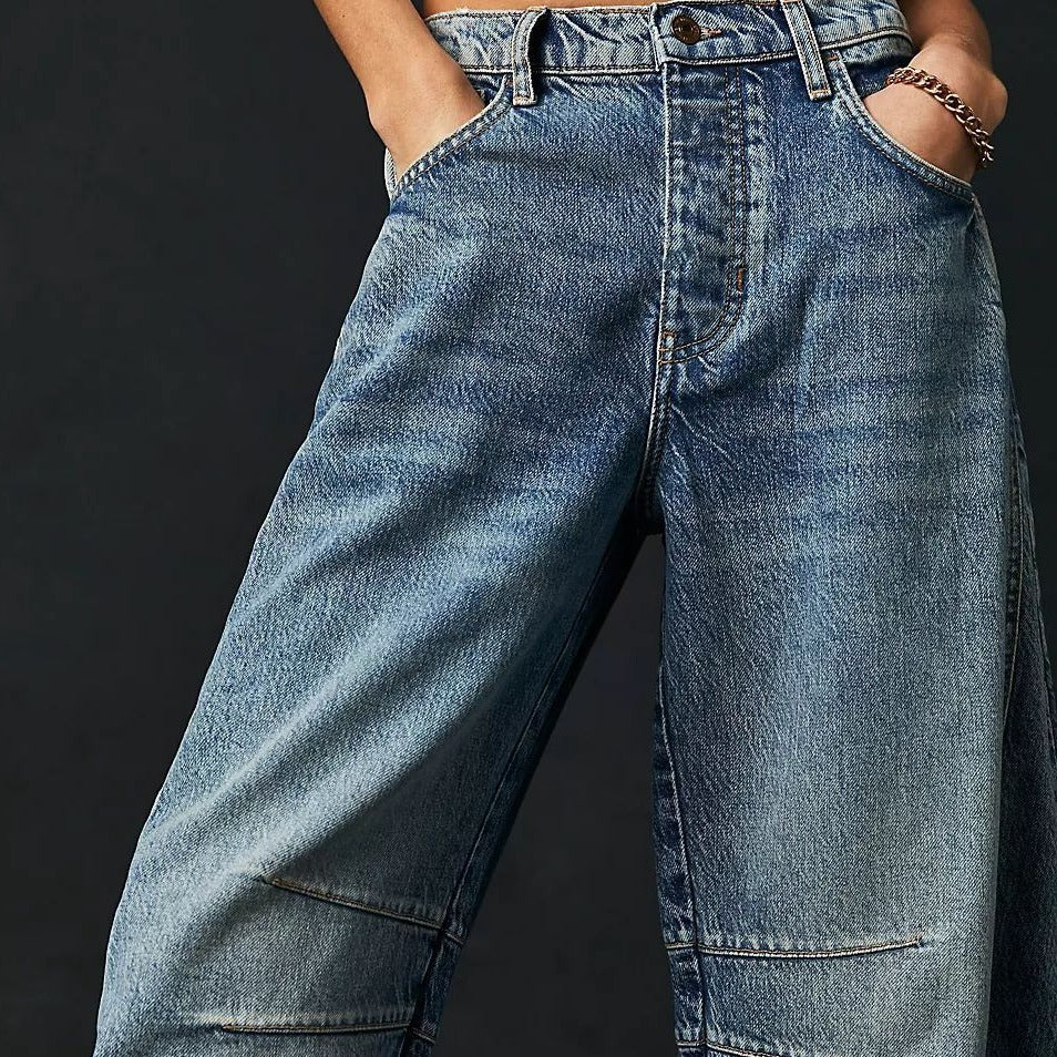 Mid-Rise Barrel Leg Stretch Denim for Women – Sculptural Wide-Leg Jeans 2025