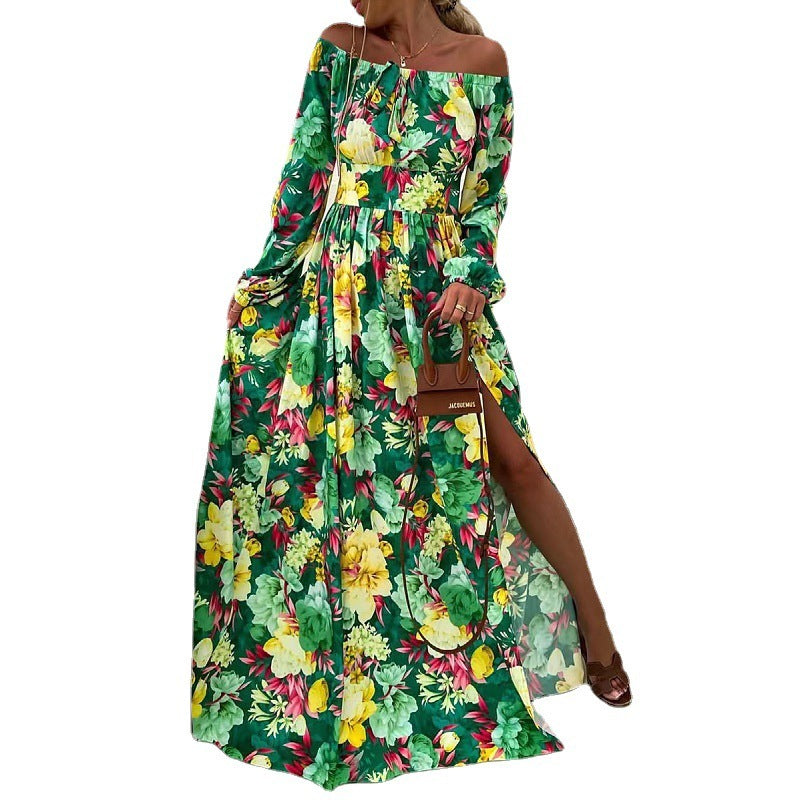 Boho Floral Maxi Dress for Women – Tiered Earth-Tone Print 2025