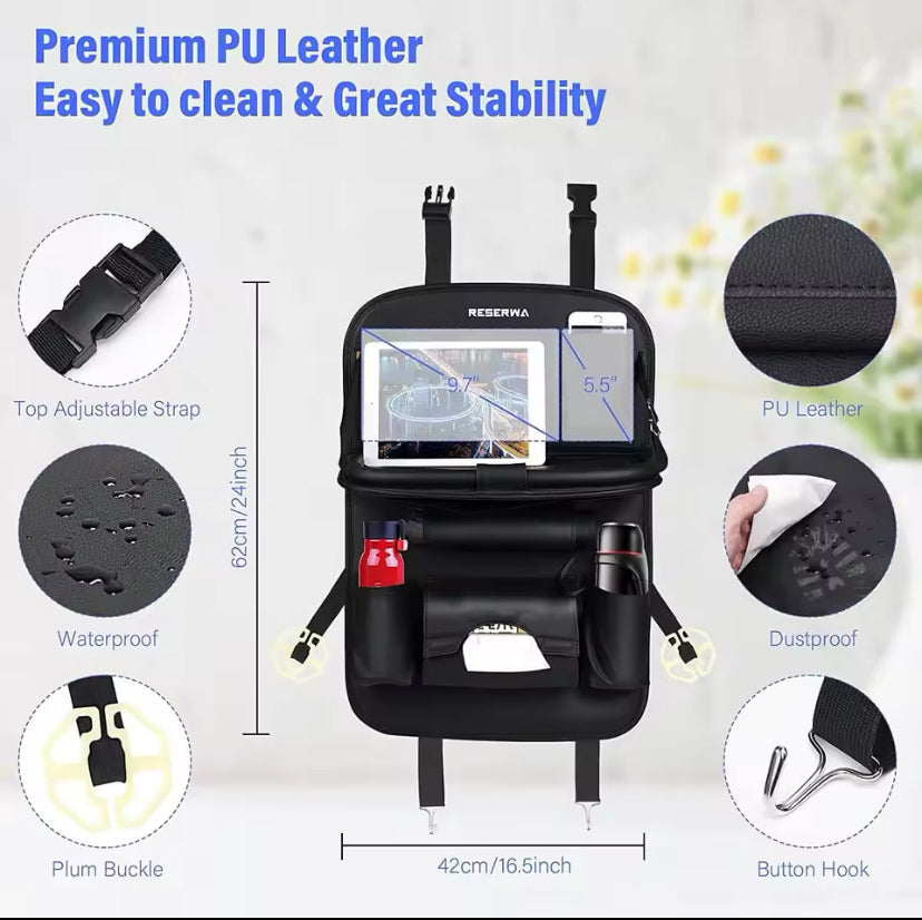 Multi-Functional Car Seat Back Organizer with Foldable Tray