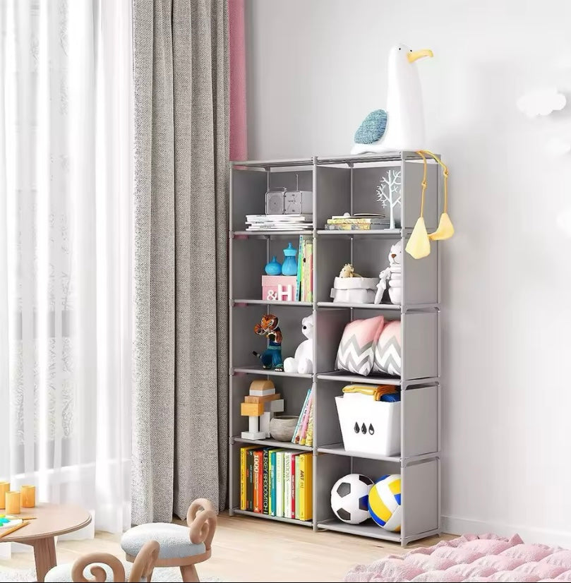 Double Row Bookshelf - High-Capacity Storage Rack for Bedroom or Corner Wardrobe