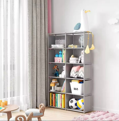 Double Row Bookshelf - High-Capacity Storage Rack for Bedroom or Corner Wardrobe
