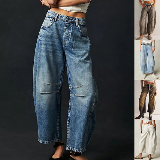 Mid-Rise Barrel Leg Stretch Denim for Women – Sculptural Wide-Leg Jeans 2025