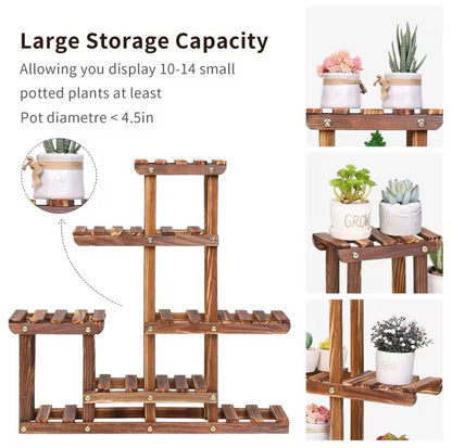 Wood Plant Shelves - Indoor/Outdoor Corner Plant Stand Display Unit