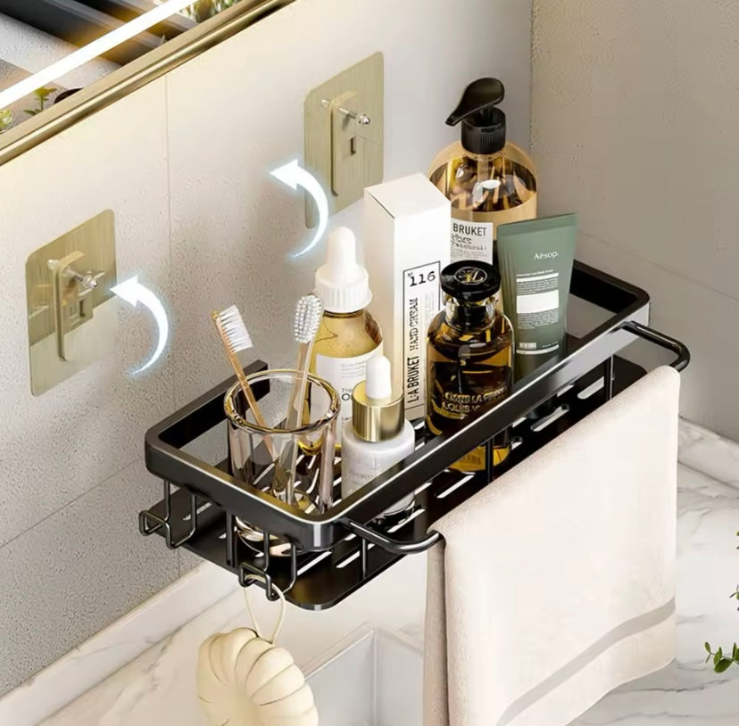 No-Drill Wall-Mounted Bathroom Shelf - Aluminum Shower Corner Rack