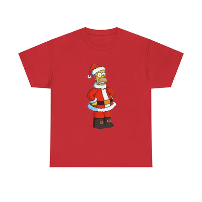 Festive Santa Homer Mens Heavy Cotton T Shirt