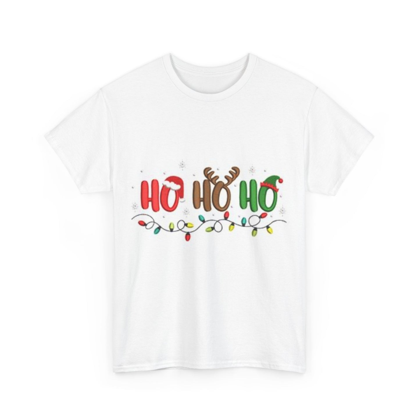 Festive Christmas Mens Heavy Cotton T-Shirt - "Ho Ho Ho" Christmas Shirt