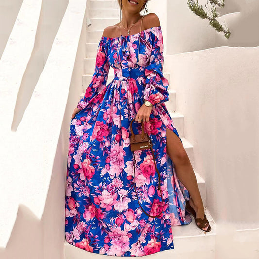 Boho Floral Maxi Dress for Women – Tiered Earth-Tone Print 2025