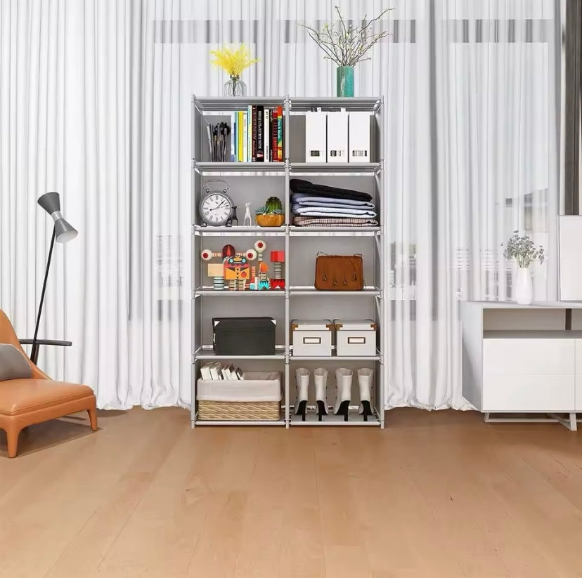 Double Row Bookshelf - High-Capacity Storage Rack for Bedroom or Corner Wardrobe