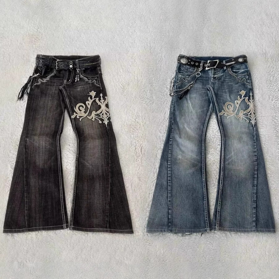 Embroidered High-Waist Denim Jeans for Women – Floral Machine-Stitched Design, 2025 Trend