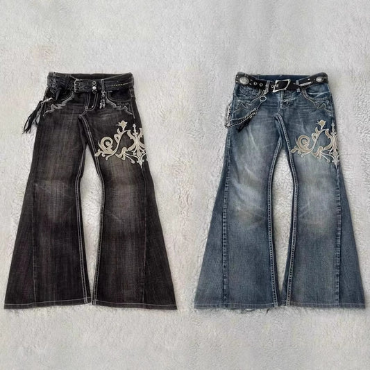 Embroidered High-Waist Denim Jeans for Women – Floral Machine-Stitched Design, 2025 Trend