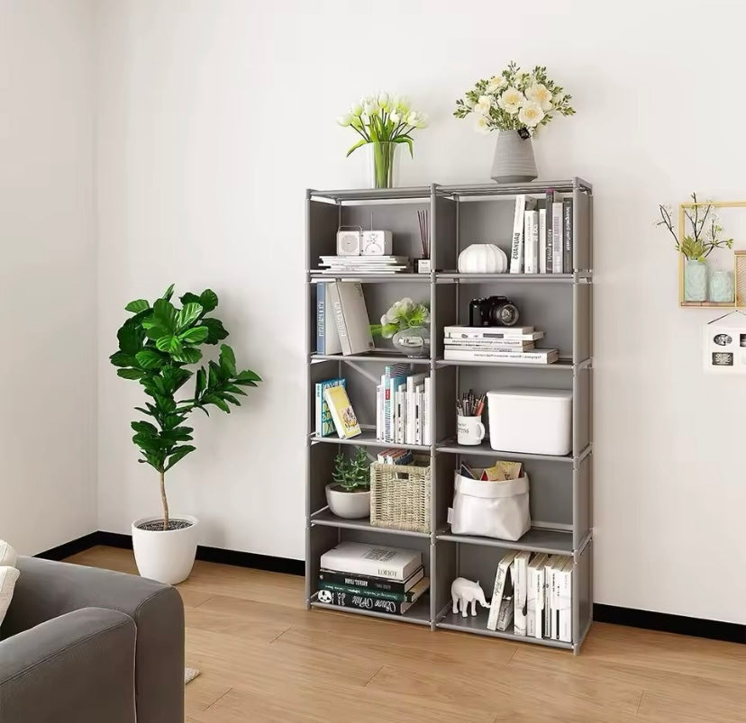 Double Row Bookshelf - High-Capacity Storage Rack for Bedroom or Corner Wardrobe