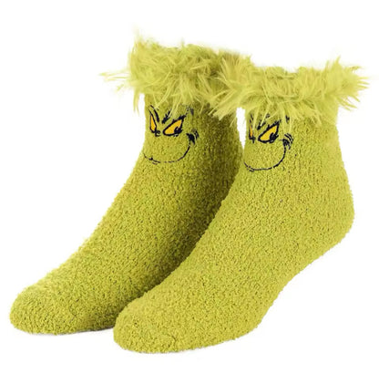 Cozy Green Grinch Fluffy Socks Featuring His Iconic Mischievous Smirk!