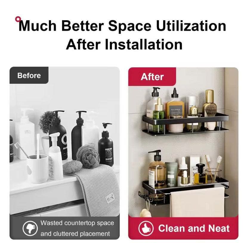 No-Drill Wall-Mounted Bathroom Shelf - Aluminum Shower Corner Rack