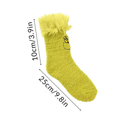 Cozy Green Grinch Fluffy Socks Featuring His Iconic Mischievous Smirk!