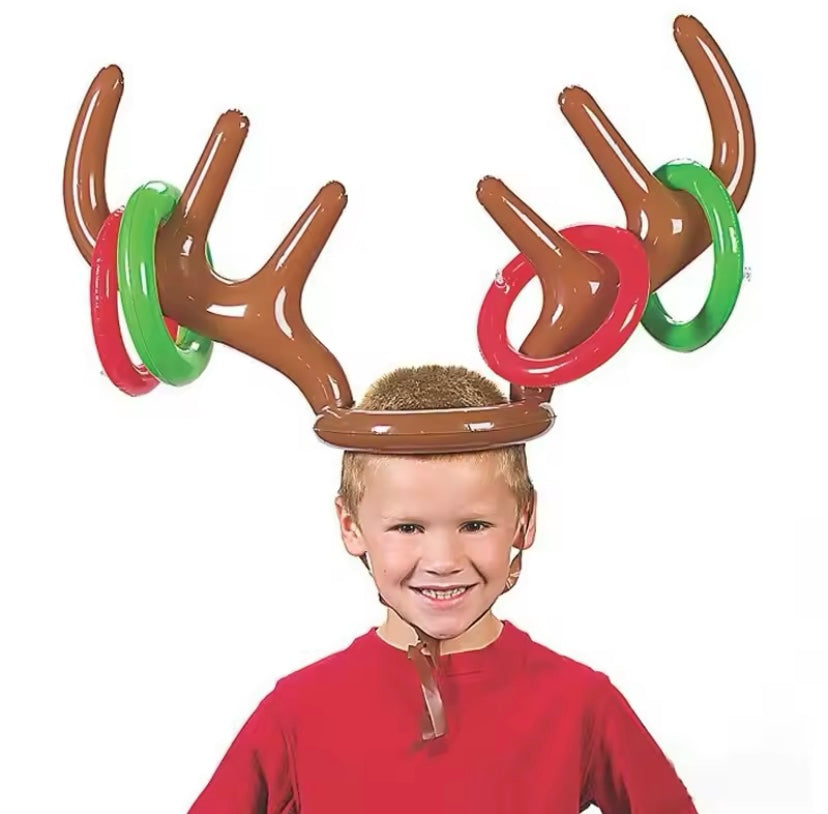 Inflatable Reindeer Antler Hat Ring Toss Game: Fun Christmas Party Activity