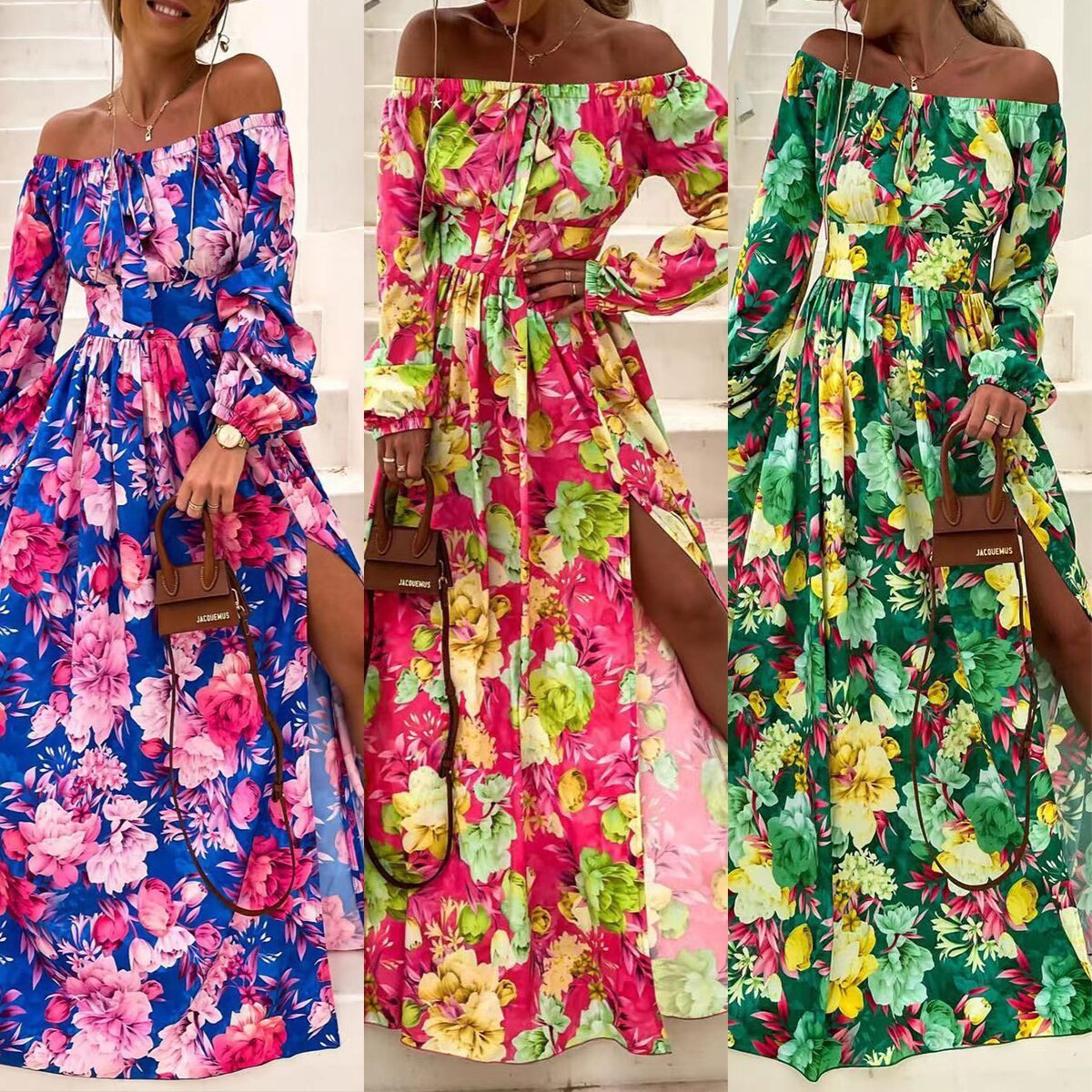 Boho Floral Maxi Dress for Women – Tiered Earth-Tone Print 2025