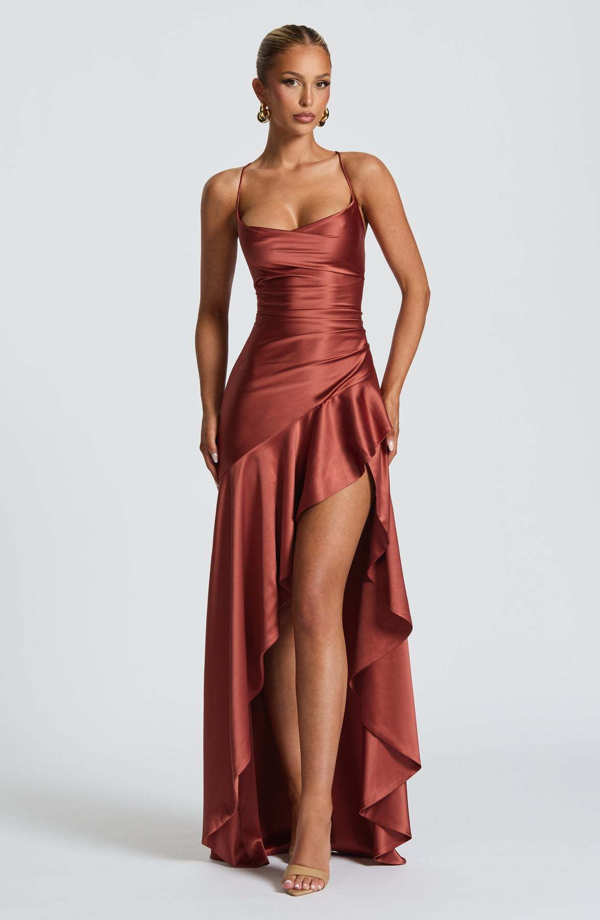 Backless Ruffle Maxi Dress with Side Split – Asymmetrical Evening Party Gown 2025